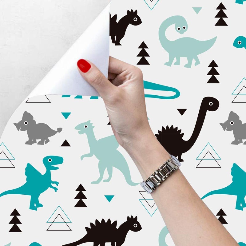 Taogift Peel and Stick Dinosaur Cartoon Contact Paper Wallpaper for Kids Boys Room Bedroom Walls Decoration 17.7x78.7 Inches - Image 1